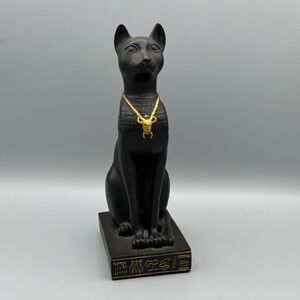 2000 Veronese Black Egyptian Cat Figurine Statue Hieroglyphics Rectangle Base 9"